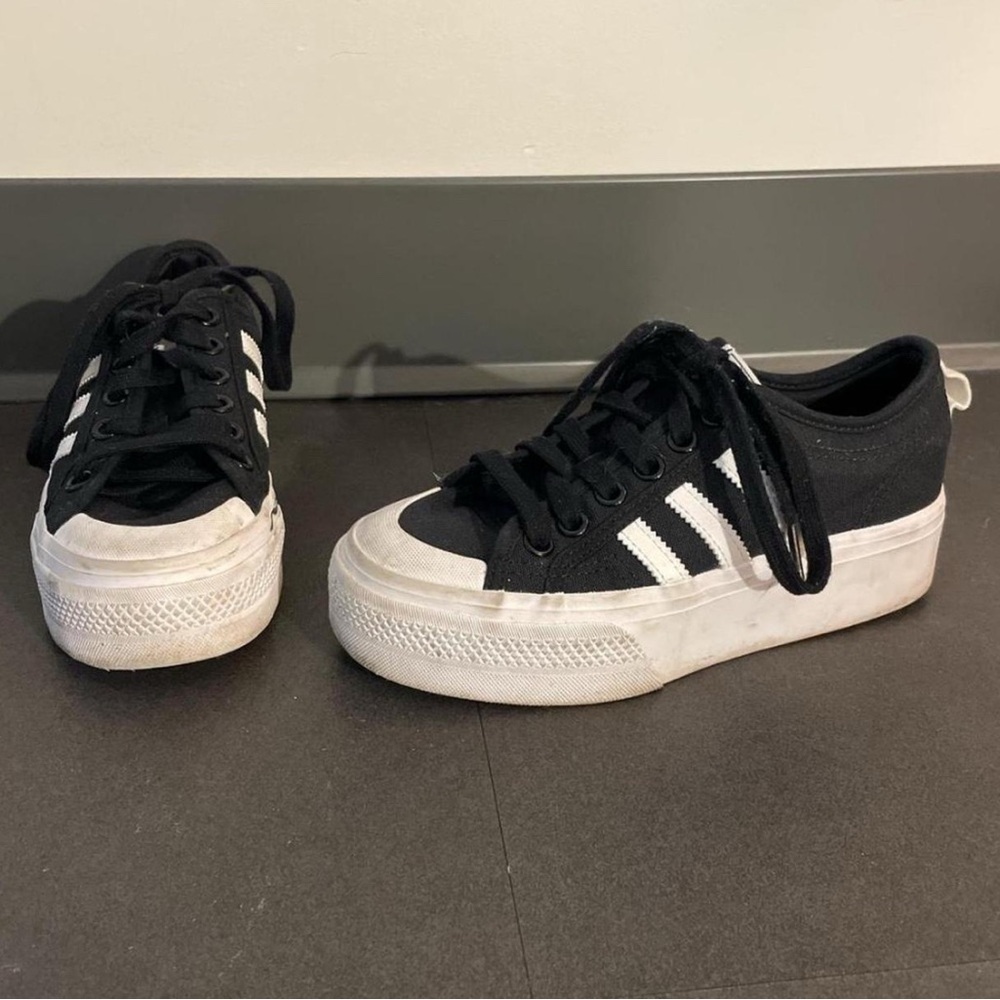 Adidas Black and White Low-Top Sneakers with Classic Stripes